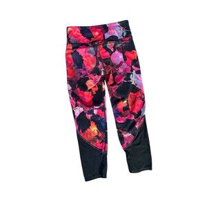 Athleta Red Pink Black Floral Ankle‎ Leggings Women’s Size Small Yoga Pant